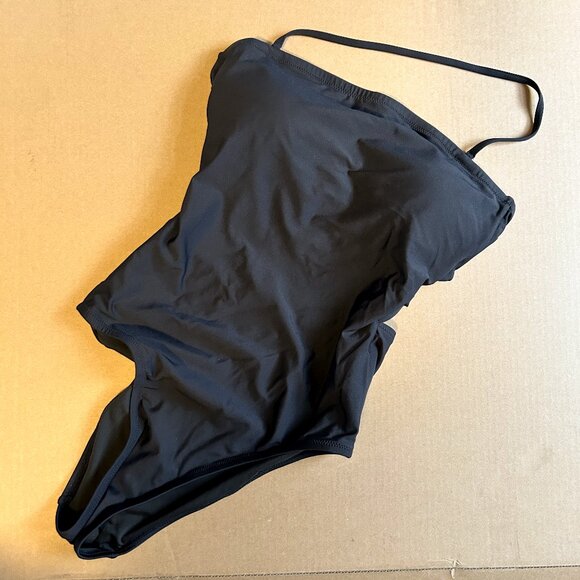 NWOT - J.Crew Women's BLACK Cross-back Bandeau Swimsuit - SIZE 6 LONG TORSO - Picture 3 of 7